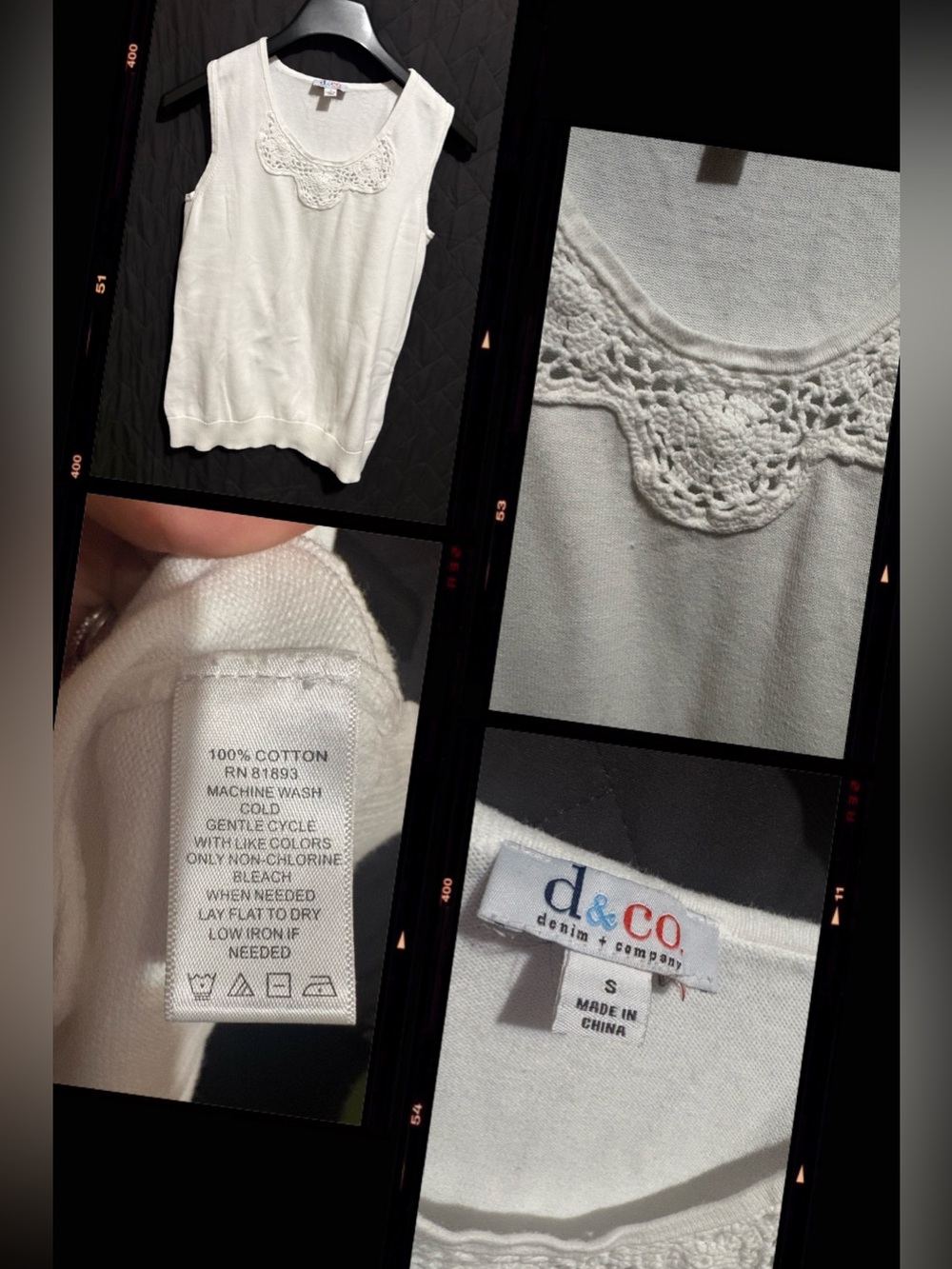 d&c‎ White Crochet-Yoke Sleeveless Knit Tank #2100